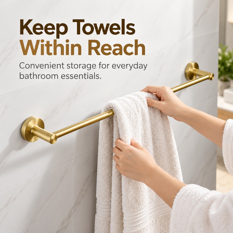Brushed Gold Bathroom Towel Bar for Wall-Mounted Towel Storage –