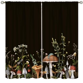 AAVEUP - Cortinas de hongos, estilo bohemio, clásico, color negro, rústico, verde, hojas de bosque, para ventanas de flores, para niños, niñas, sala de estar, recámara, cocina, baño, 42 x 45 pulgadas