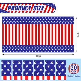 30 Pieces 4th of July Tablecloths 54 x 108 Inch Red White and Blue American Flag Disposable Plastic Table Covers Patriotic Party Supplies Decor for Memorial, Independence, Veterans Day