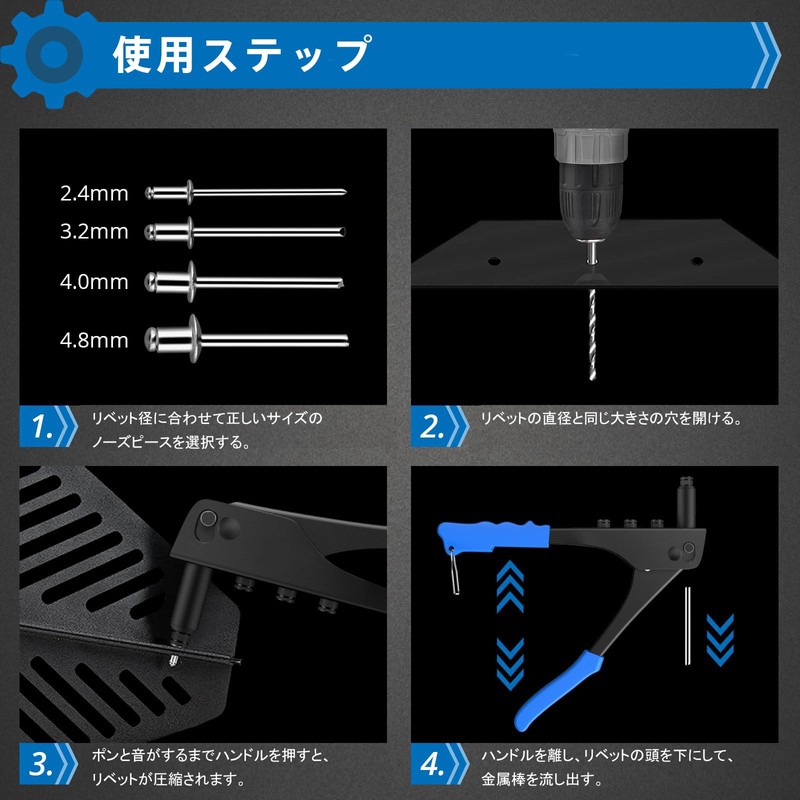 Richcat Hand Riveter Set with 100 Blind Rivets Aluminum Rivet