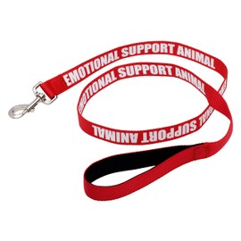 Just 4 Paws Padded Emotional Support Leash with Neoprene Handle & Reflective Print on Both Sides, 4 Foot Long, 2 Widths, for Harnesses, Vests or Collars, (Regular 4' X 5/8", Red)