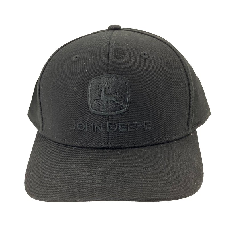 John Deere Solid Black 6-Panel Adjustable Snapback Hat with Embroidered