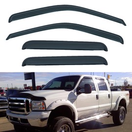 PLDDE 4pcs Window Visors Compatible with 99-16 Ford F250/F350/F450 Super Duty Super Crew Cab Front+Rear Sun/Rain Guard Outside Mount