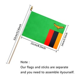 TSMD Zambia Stick Flag Zambian Small Mini Hand Held Flags,5x8 Inch,12 Pack