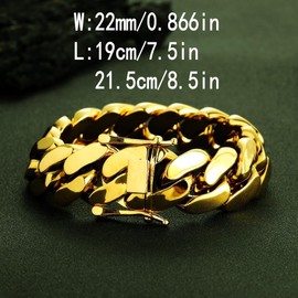 putouzip Chunky 18K Gold Plated Stainless Steel 22MM Big Cuban Link Chains Bracelet For Men (22MM Gold Bracelet, 9.5inch)