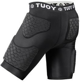 HAIYUE Boy Padded Football Girdle Compression Shorts Protector, 5-Pads Thigh Hip Protective Pants for Football Baseball Lacrosse