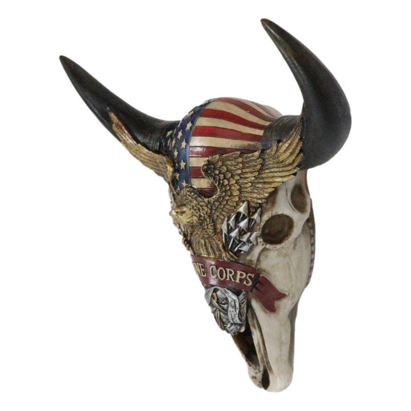 Western Patriotic Bull Cow Skull W/ American Flag Bald Eagle