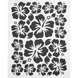 WANDfee Wall Sticker Hibiscus Flowers Hibiscus Flowers Choice of Colours Black Wall Sticker Tile Stickers