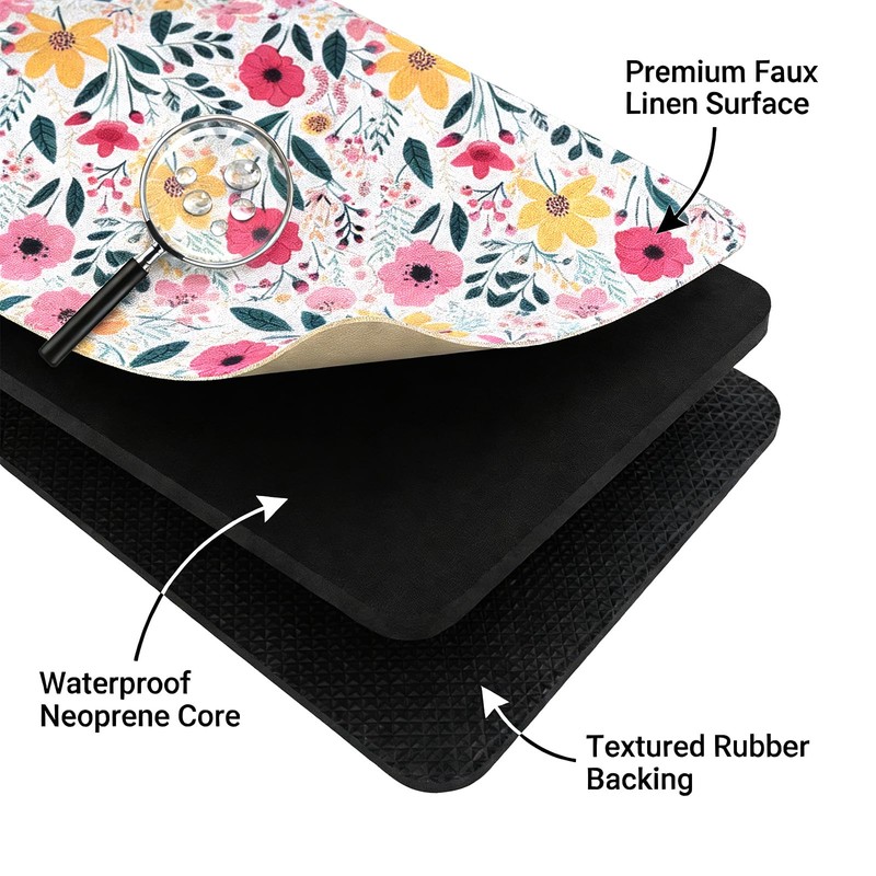 Floral Kitchen Rugs Sets of 2,Washable Kitchen Decor Mat Fits