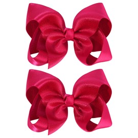 OAOLEER 2PCS 4.5inch Hair Bows for Girls, Hot Pink Sparkling Satin Alligator Clips Sparkling Ribbon Bow Hair Accessories for Girls Infants Toddlers Kids Teens Children (Hot Pink)