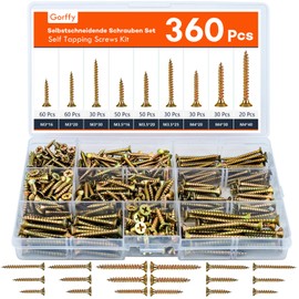 Gorffy Gorffy Schrauben Set, 360 PCS Holzschrauben, Selbstschneidende Schrauben mit Senkkopf, Holzschrauben Sortiment mit Aufbewahrungsbox fr DIY-Projekt, Reparatur