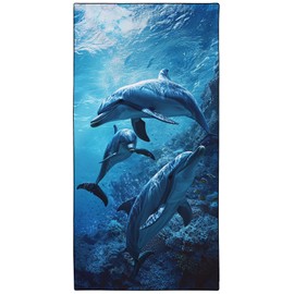 YISUMEI Ocean Dolphins Beach Towels for Adults Extra Large 180 x 90 cm, Microfibre Quick Dry Towel for Travel Swimming Camping Sports