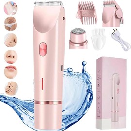 Bikini Trimmer for Women, Rechargeable 2 in 1 Electric Body & Facial Hair Removal, Waterproof Wet & Dry Use Trimmer for Women, Spring Gift:_pink