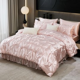 Bedbay Satin Comforter Set with Sheets,Pink Full Bed Set 10-Piece Bed Room Decor Aesthetic Comforter Set,Full Size Bed in a Bag,Silk Like Satin Bed Sheets,Silky Luxury Bedding Set for All Seasons