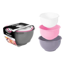 3 Piece Mixing Bowl Set Non-Slip Baking Cooking Food Preparation 3 Sizes Pack Pink Grey White
