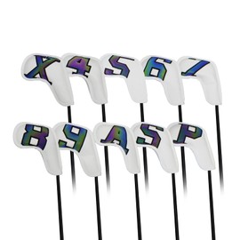 Scott Edward 10 Pcs Leather Golf Iron Head Covers Strong Magnetic Long Neck Club Protector Clear Number Plates