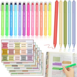 DazSpirit 12 Bright No Bleed Bible Gel Highlighters & 5 Pens with 90 Laminated Bible Tabs, Aesthetic Bible Journaling Kit School Supplies for Women & Men(73 Pre-Printed & 17 Blank Tabs)