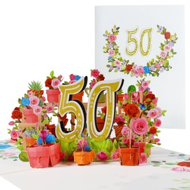 CNLITIHEKA Pop Up 50th Birthday Cards Happy 50th Anniversary Card 3D Flower Birthday Greeting Cards for Men Women Husband Wife Mom Dad Friends.