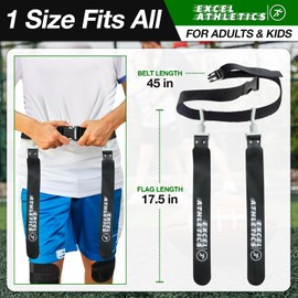 Excel Athletics Flag Football Set, Adjustable Flag Football Belts for Youth, Kids & Adults with 1 Belt & 2 Flags (Black)