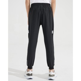 Dizoboee Boys Lightweight Jogger Pants Youth Kids Quick Dry Hiking Pants Active Athletic Pants with Zipper Pockets, Black, L