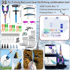 SKAITU Fishing Backpack with 4 Tackle Boxes and 98 Fishing Tool Set, Large 55L Gear Backpack with Cooler Heavy Duty Fishing Bag Gifts for Men Woman