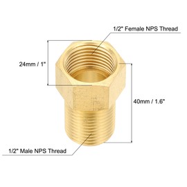 PATIKIL 1/2" Male to 1/2" Female Brass Pipe Extension Fitting Adapter, 1.6" Length Straight Thread NPS Hex Connector Pipe Fittings Bushing Converter