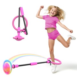 Ankle Skip Ball for Kids, Foldable Colorful Light Flash Wheel Skip Ball for Adults, Indoor Outdoor Game Toys for Kids Girls Boys, Gift for Girls, Boys Ages 5 6 7 8 9 10 11 12 Years Old- Pink