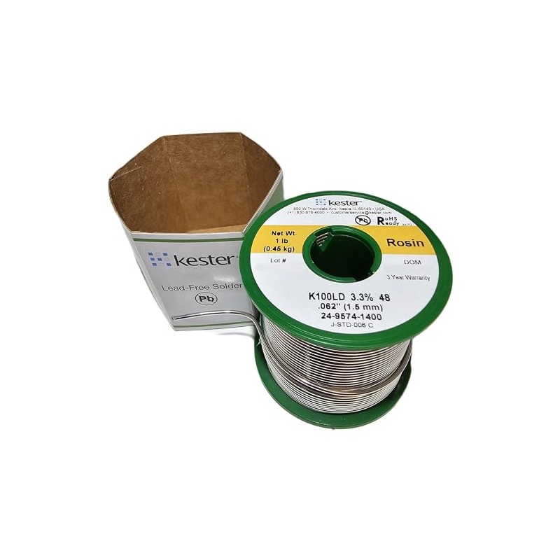 Kester443-858 24-9574-1400 K100Ld Lead-Free Rosin Wire Solder.062" Diameter-Low Cost Alloy