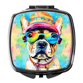 Caroline's Treasures French Bulldog Hippie Dawg Compact Mirror Decorative Travel Makeup Mirror for Women Girls Gifts Pocket Makeup Mirror Folding Handheld
