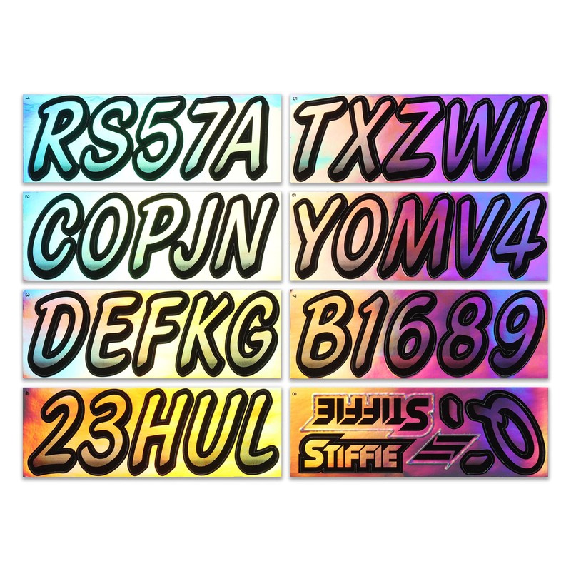 STIFFIE Whipline Chrome/Black 3" Alpha-Numeric Registration Identification Numbers Stickers Decals