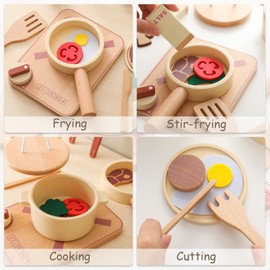 Kitchen Set for Kids, Wooden Play Kitchen Accessories, Toddler Pretend Baking Cooking Playset, Cookware Utensils Learning Toys with Play Pots and Pans, Montessori Toy Gift Sets for Kids Girls Boys