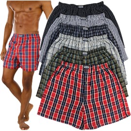 ToBeInStyle Men's Pack of 6 Button Fly Loose Fit Tartan Plaid Boxer Shorts - Assorted - Medium