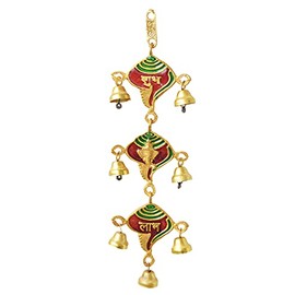 Metal Shubh Labh Wall Door Hanging with Bells Traditional Indian Religious Décor Decoration Home Office Temple Festival Diwali and Gifting Size- 12"