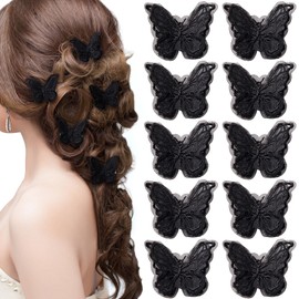 Pndeyo 15pcs Butterfly Hair Clips for Women, Non-Slip Embroidery Butterfly Hair Pins, Double-Layer Lace Butterflies Hair Barrettes Accessories for Long Short Curly Wavy Straight Hair- Black