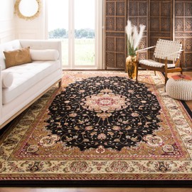 Safavieh Lyndhurst Collection LNH329A Traditional Medallion Black and Ivory Area Rug (4' x 6')
