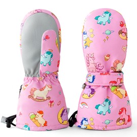 Caudblor Kids Mittens for Age 2-4,5-7,8-10,Pink Toddler Waterproof Long Cuff Winter Mittens Gloves for Girls, Little Girl Fleece Lined Snow Mittens, Lightweight Childrens Mittens for Skiing,Skating