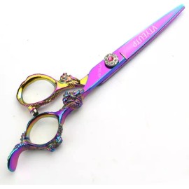 Professional 전문가용 6.0인치 레인보우 컬러 드래곤 핸들 440C 살롱 헤어 커팅 전단 얇아짐 가위 이발 스타일리스트 및 [Cutting scissors] Professional 6.0-inch Rainbow Color Dragon Handle 440C Salon Hair Cutting Shears Thinning Scissors for Hair Stylists [Cutting scissors]