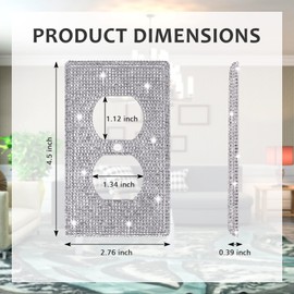 Wall Plate Outlet Covers, Plug Covers for Electrical Outlets, Standard Size 4.50" x 2.76", Dengduoduo Silver Rhinestones Bling Decorative Light Switch Cover Plate for Bedroom Accessories Home Decor