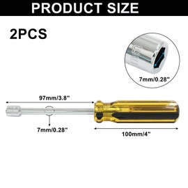 Murtenze 7MM Socket Wrench Screwdriver, 2 Pack Hex Socket Wrench Carbon Steel Hexagon Nut Screwdriver Hand Tool for Repairs(Non-Magnetic Tip)
