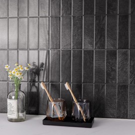 Peel and Stick Tile，New Upgrade Thicker Design Self Adhesive 12" x 12" Large Premium Peel and Stick Backsplash for Kitchen (Ash Black)