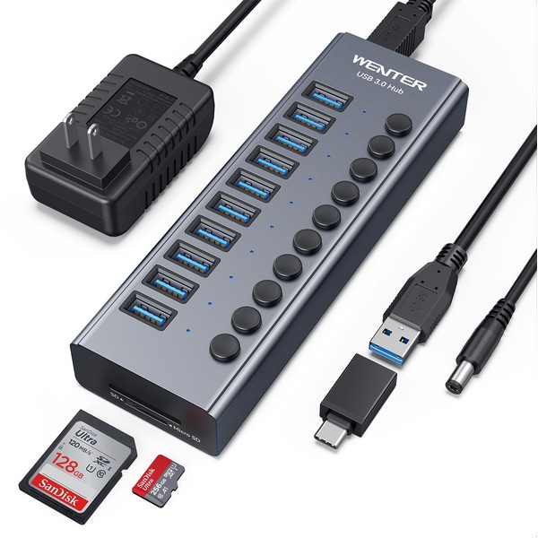 WENTER Powered USB 3.0 Hub, Wenter 10 Ports 36W Powered
