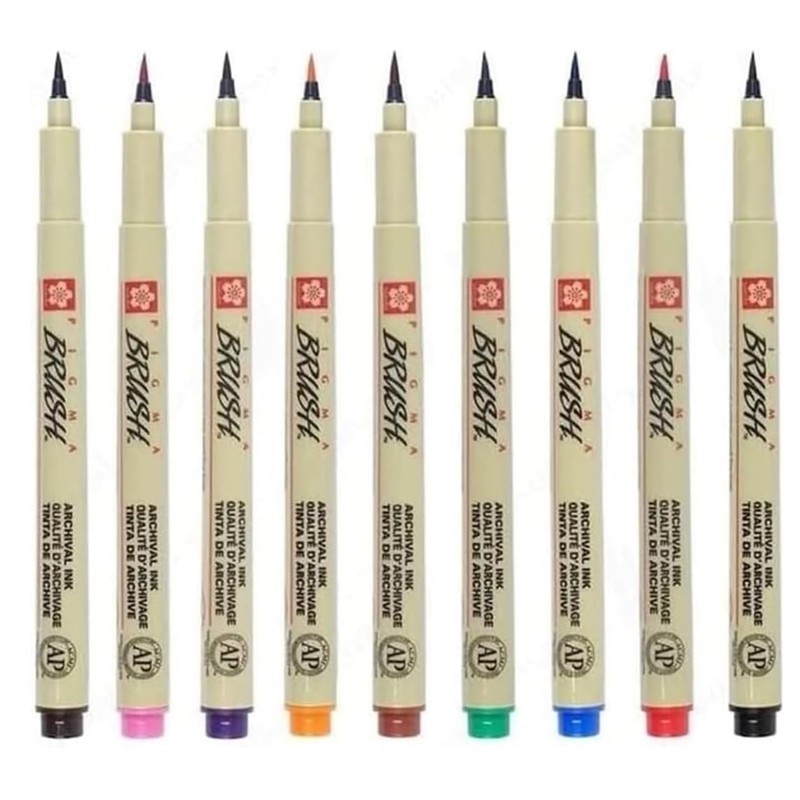 PIGMA MICRON Sakura Fineliner Brush Set of 9 + 1
