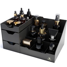 Uncluttered Designs Large Black Vanity Organizer - Countertop Mens Organizer With Drawers for Cologne, Deodorant, Beard, Shaving Lotion, Perfume & Skincare - Perfect for Bathroom & Bedroom Storage