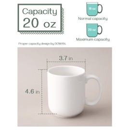DOWAN 20 oz Large Coffee Mugs with Handle, Ceramic Cup Set of 6 for Tea Hot Cocoa, Mug Gifts Set, Soft White