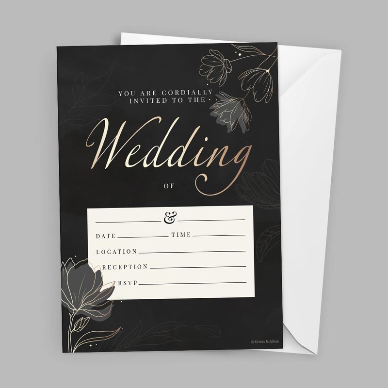 Kirsten McMillan 25 Black Wedding Invitations with Envelopes - A6