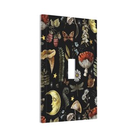 Nature Plant Botanical Daisy Mushroom Snails And Moon Single Toggle Light Switch Plates Cover Decorative 1 Gang Wall Plate Electrica Faceplate for Bathroom Bedroom Decorate Accessories
