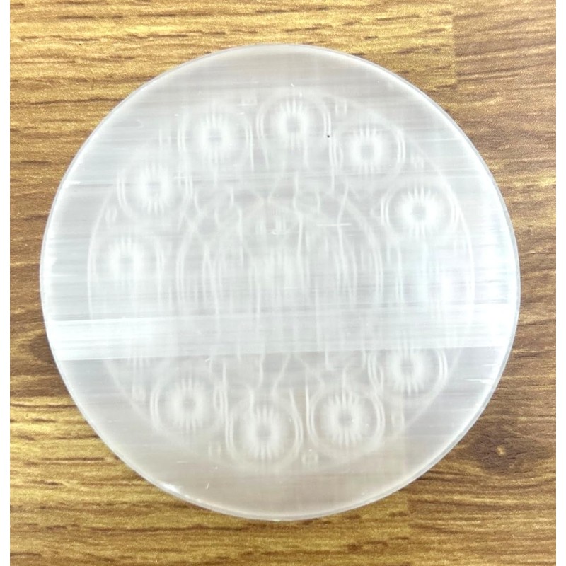 crystalmiracle Beautiful Selenite Reiki Round Plate Healing Wellness Meditation Handcrafted