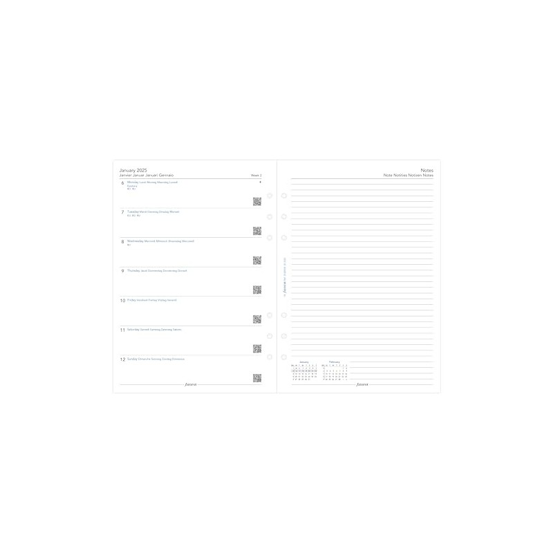 A5 Week per page with notes 5 language 2025