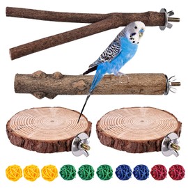 4 Pieces Natural Wood Perches for Birds, Vegena Natural Perches Set for Budgies with Rattan Balls Parrot Toy Bird Cage Accessories Bird Toy for Cockatiel Canary