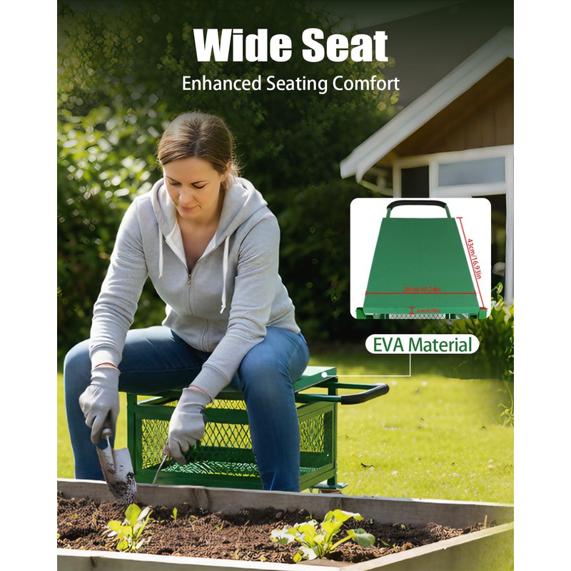 Ryansunoro Garden Seat with Cart and Wheels for Seniors, Patio,